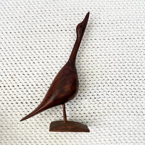 Mid Century Modern MCM Teak Pair Bird Standing Perched Figurines 7.5" 10" - Picture 3 of 8